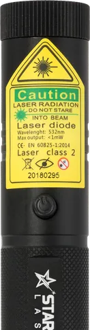 Groene laserpen G3 Pro – close-up van het waarschuwingslabel met de laserklasse