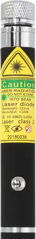 Groene laserpen X2 – close-up van het waarschuwingslabel met de laserklasse